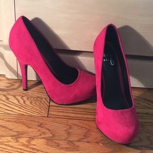 Hot Pink/Fuchsia Suede Platform Heels